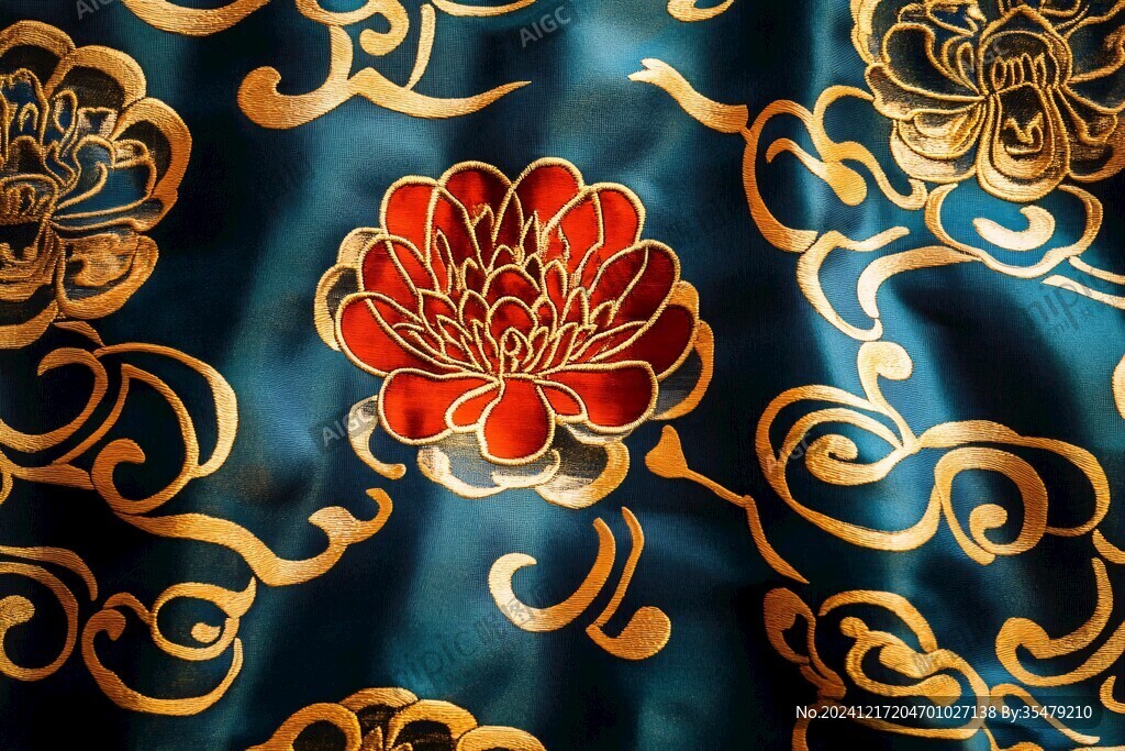 藍(lán)地閃金彩壽菊庫緞