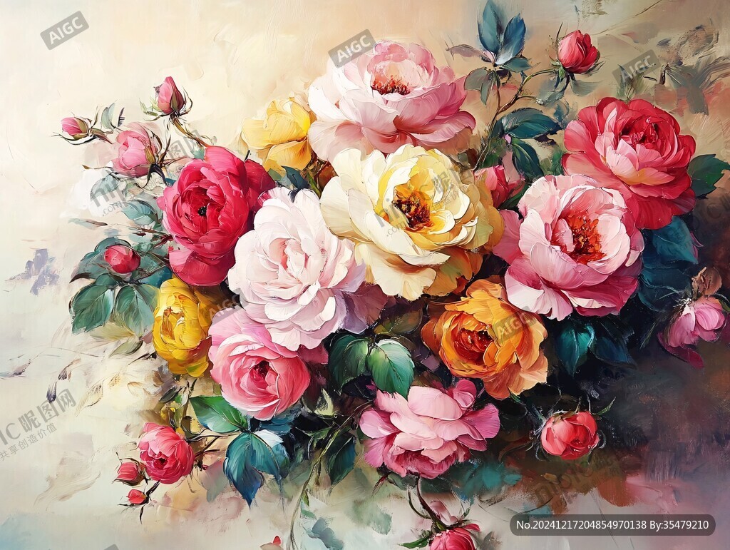玫瑰油畫玫瑰花卉