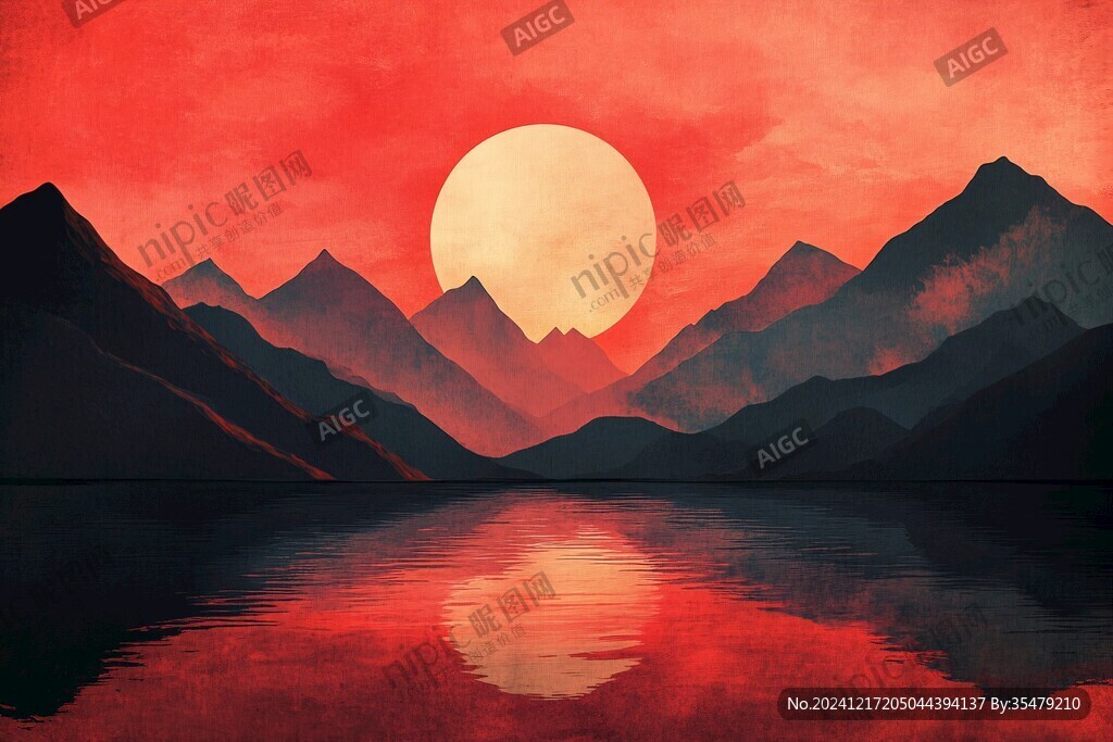 紅日水墨山水