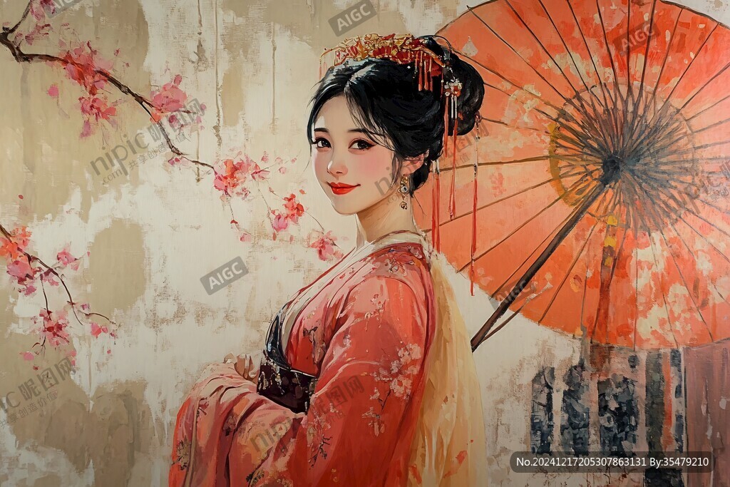 拿著油紙傘的女人蠟像