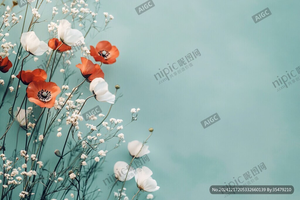 淡藍(lán)色背景花卉照