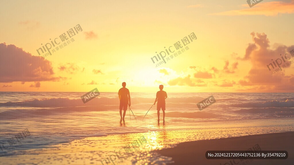 海邊暮色人影