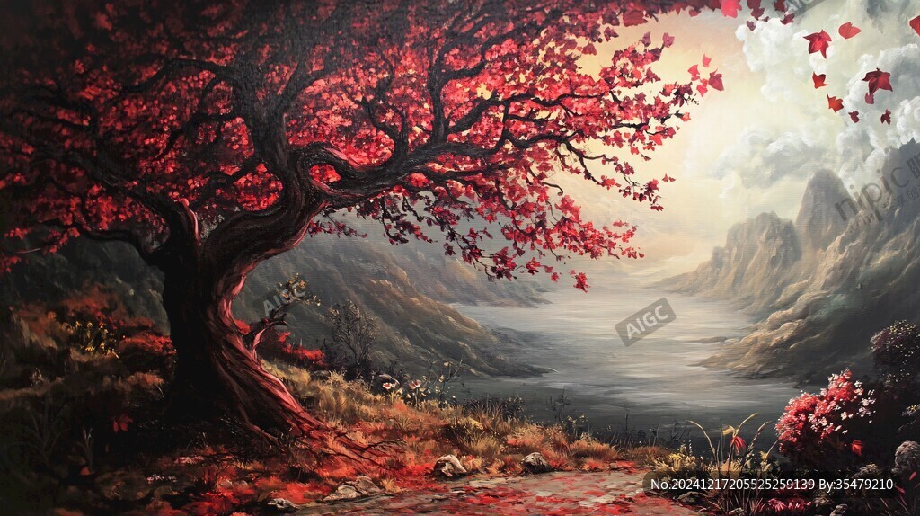 紅楓樹油畫