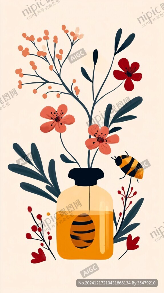 枸杞花蜂蜜插畫