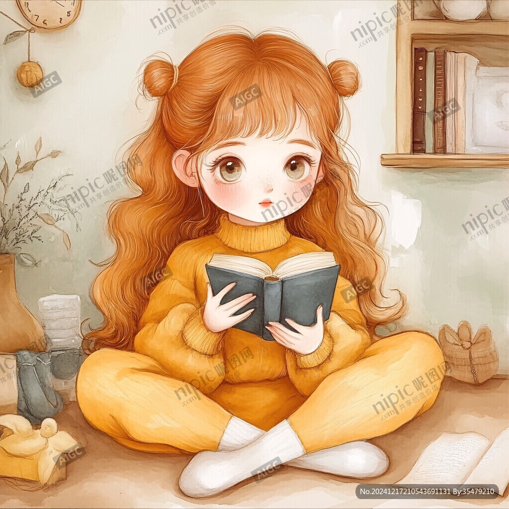 讀書女孩插畫