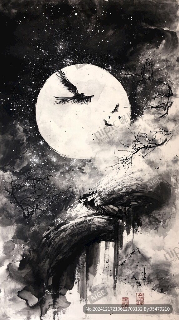 月夜水墨畫