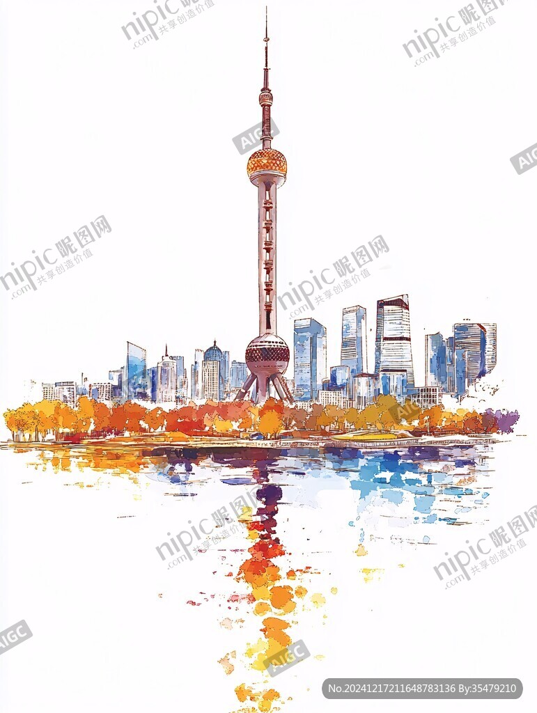 北上廣深水彩旅游城市
