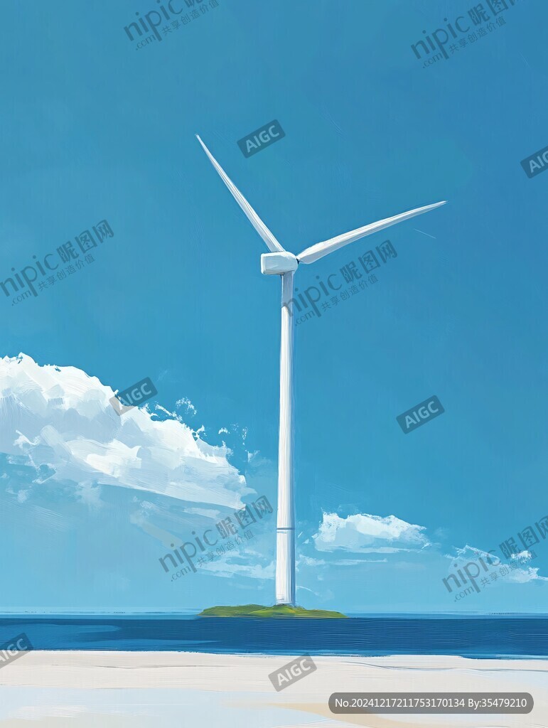 大海海邊海島海洋風(fēng)車