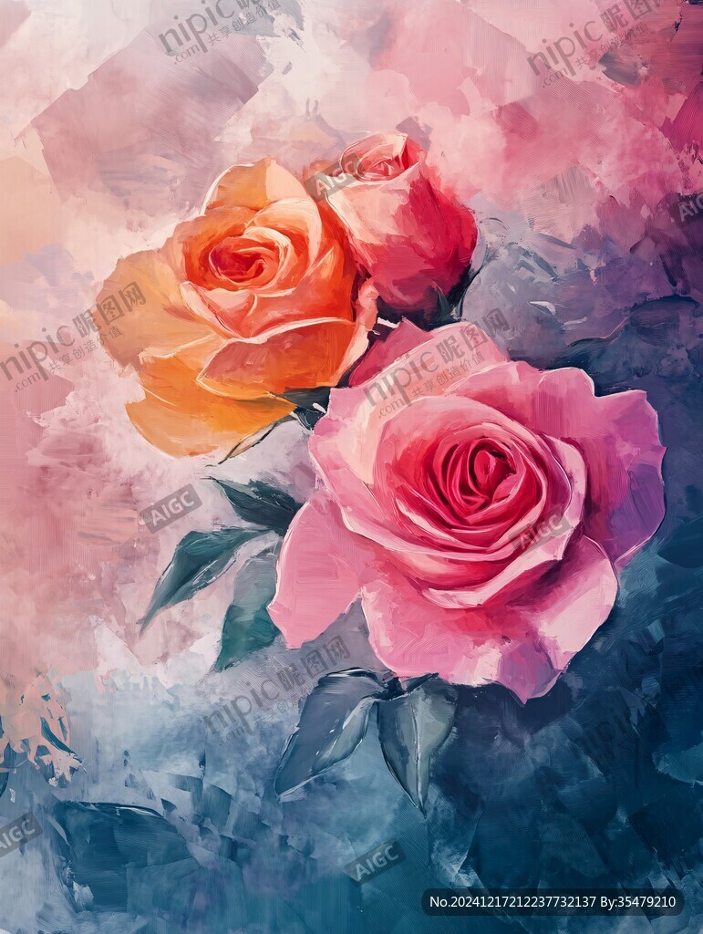 現代玫瑰花油畫