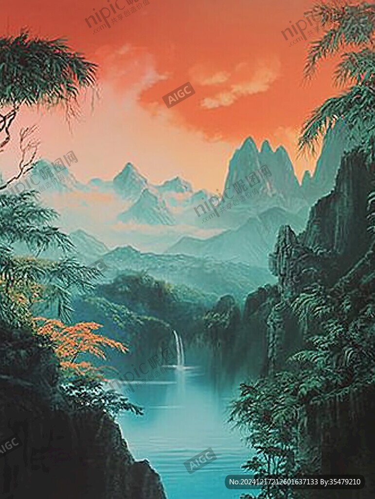 山水畫油畫手繪風景