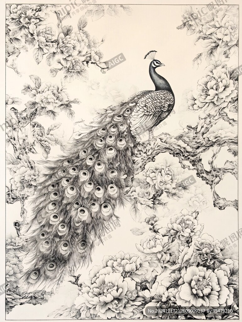白描錦雞