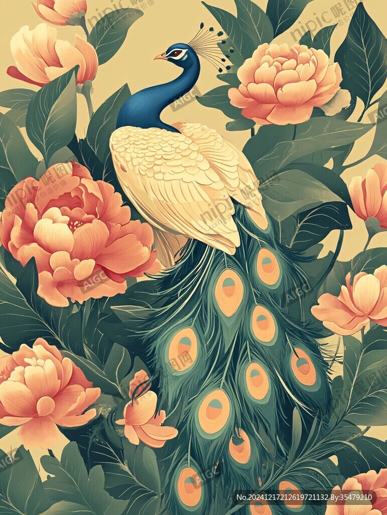 牡丹花仙鶴