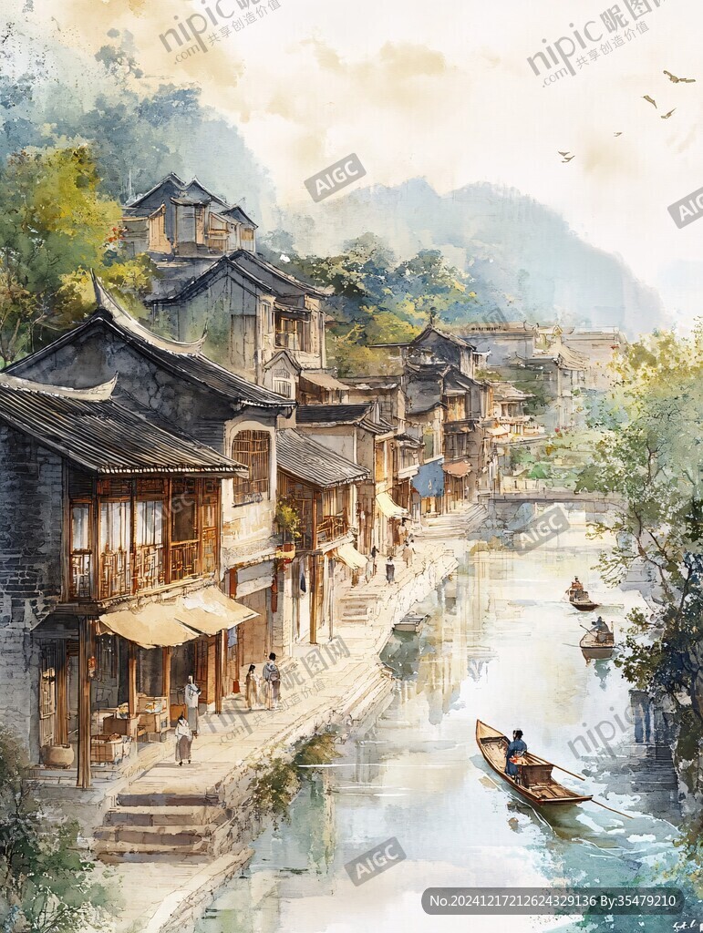 寫實(shí)古鎮(zhèn)插畫