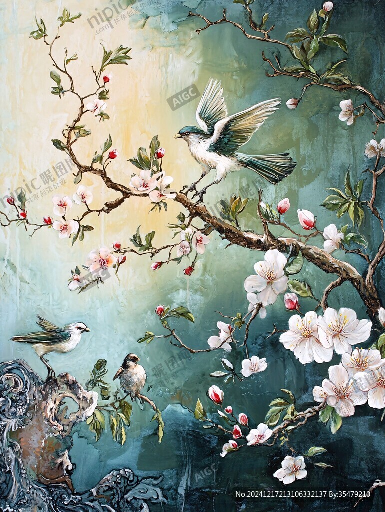 桃花花鳥壁畫