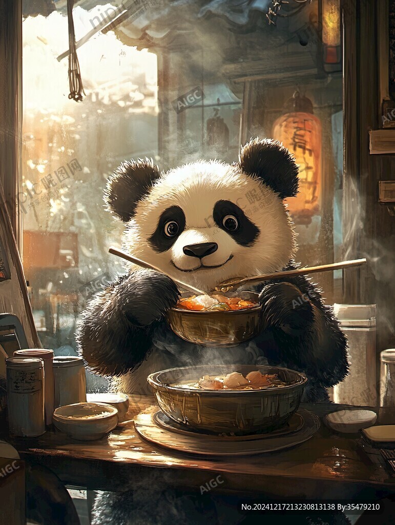 熊貓火鍋插畫