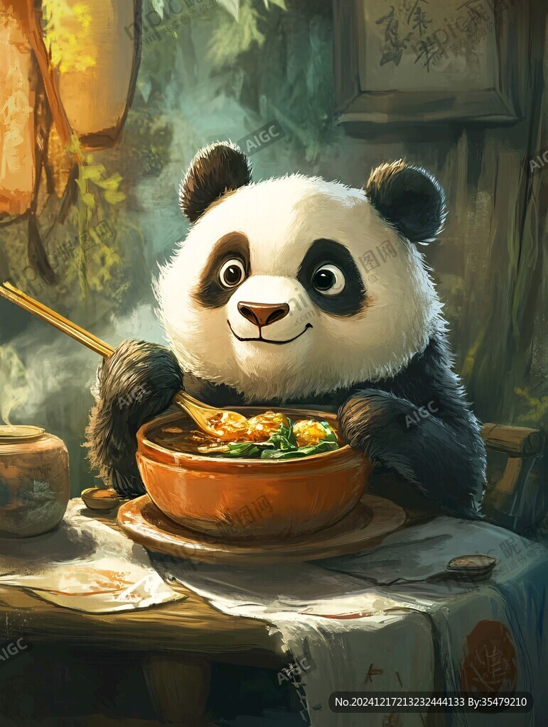 大熊貓美食插畫