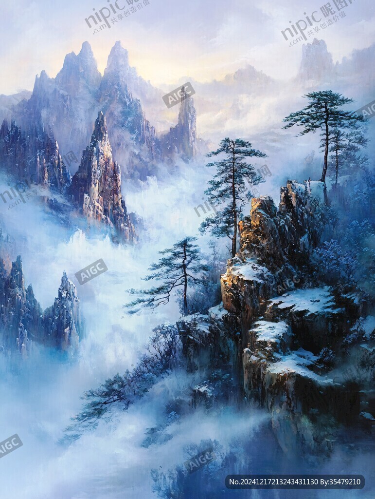 迎客松油畫