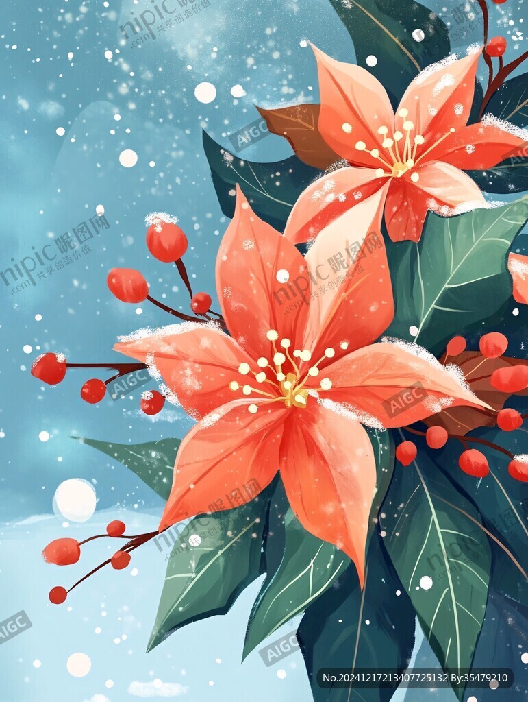 一品紅插畫