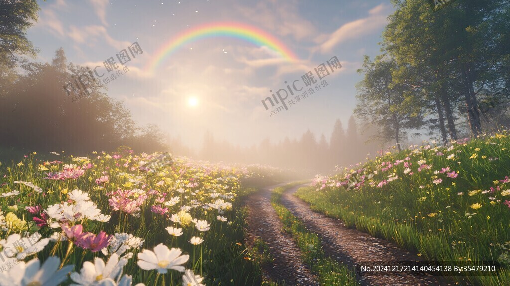 唯美夢幻花田場景