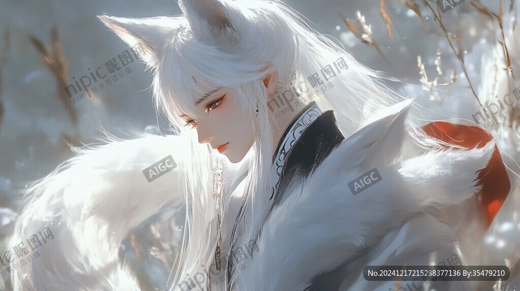 九尾白狐插畫