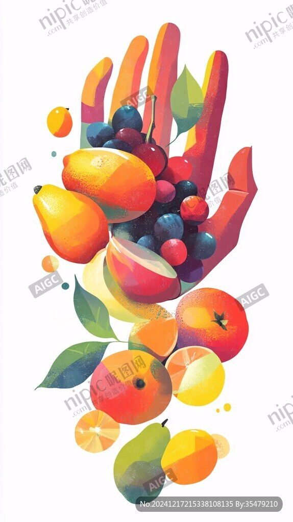 捧著水果插畫