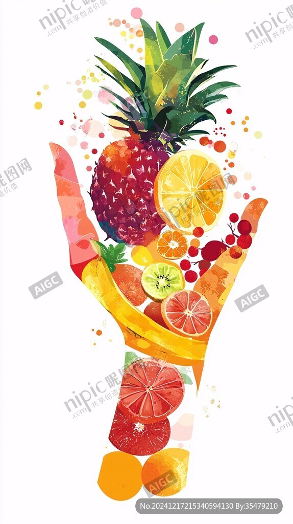 捧著水果插畫
