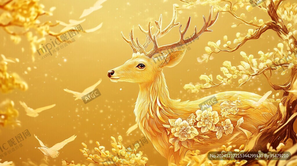 麋鹿花鳥插畫
