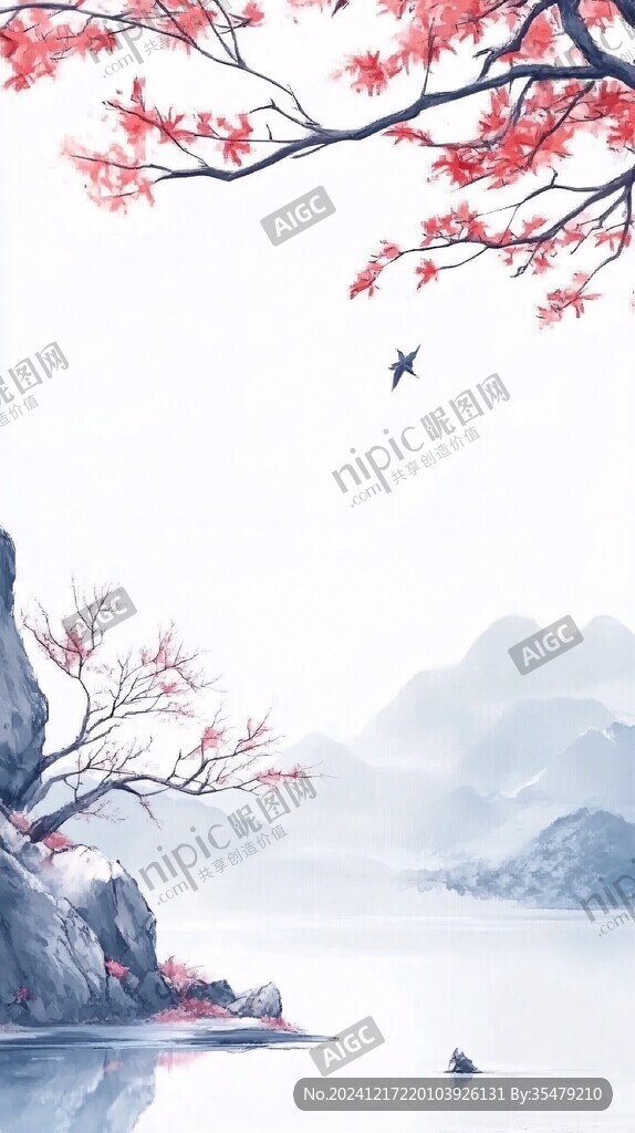 紅葉古風(fēng)山水畫
