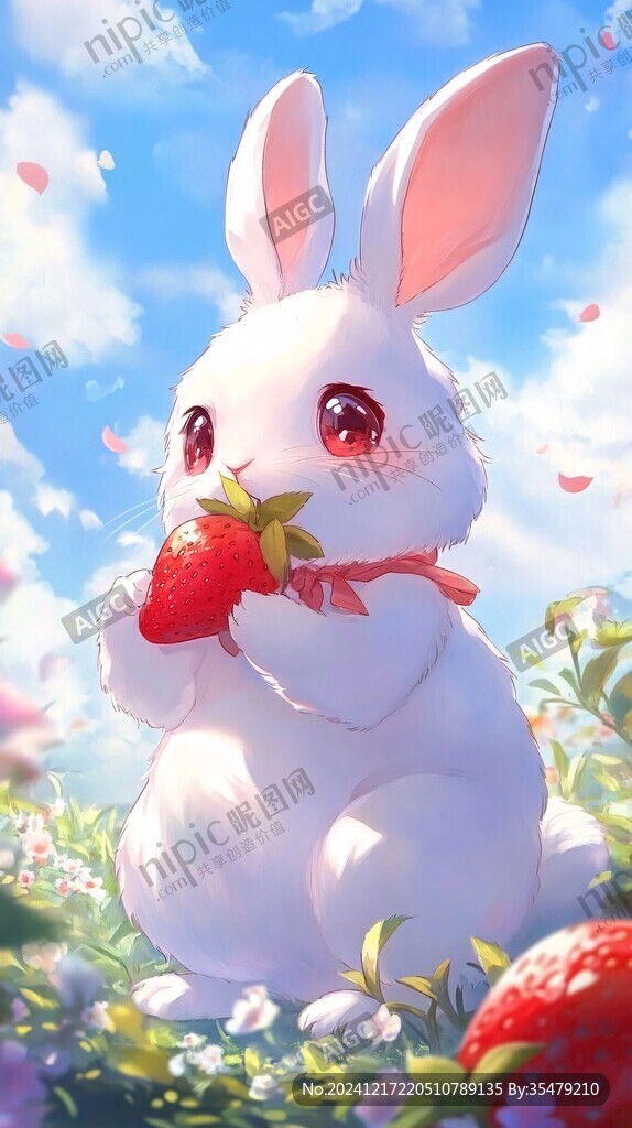 兔兔提草莓插畫