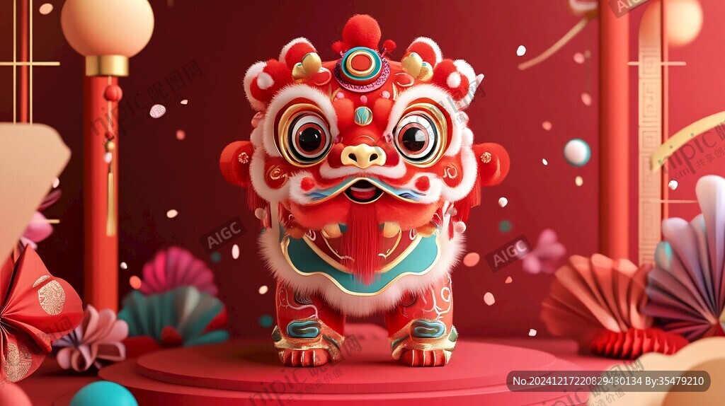 舞獅包裝插畫