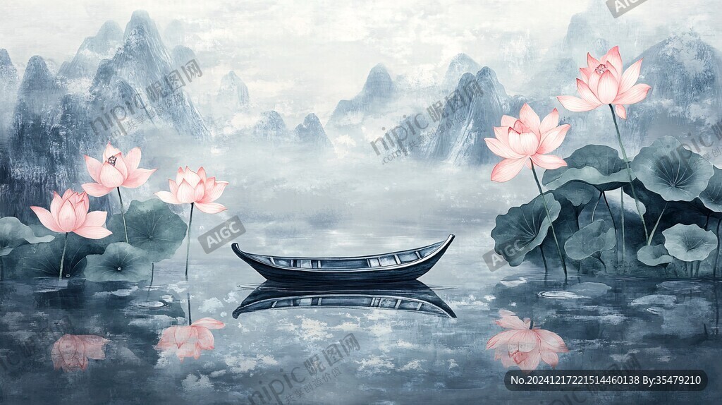 意境風(fēng)景畫水彩荷花