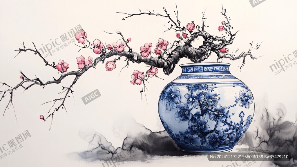 青花瓷水墨畫