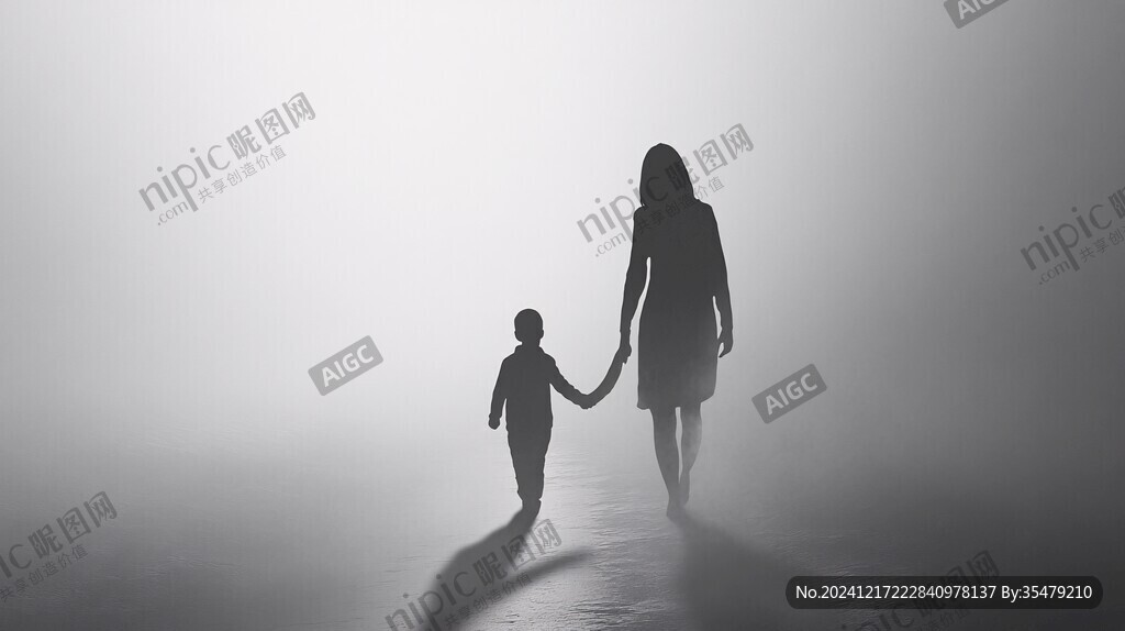 兒童與母親背影