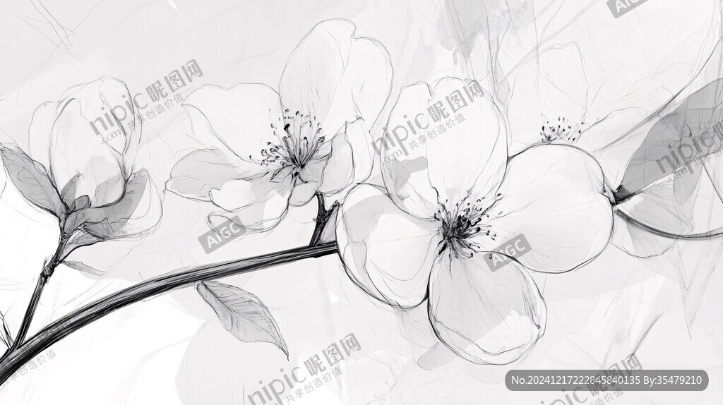 黑白素雅花卉