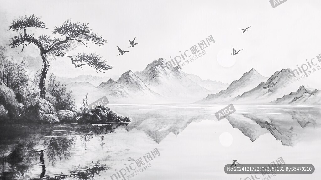 禪意水墨山水裝飾畫