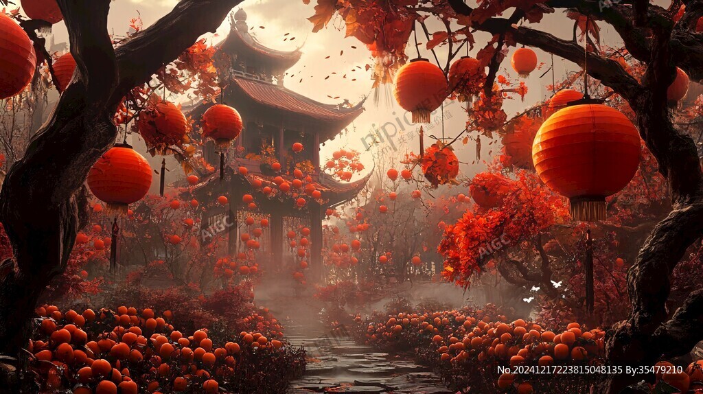 意境大樹紅燈籠