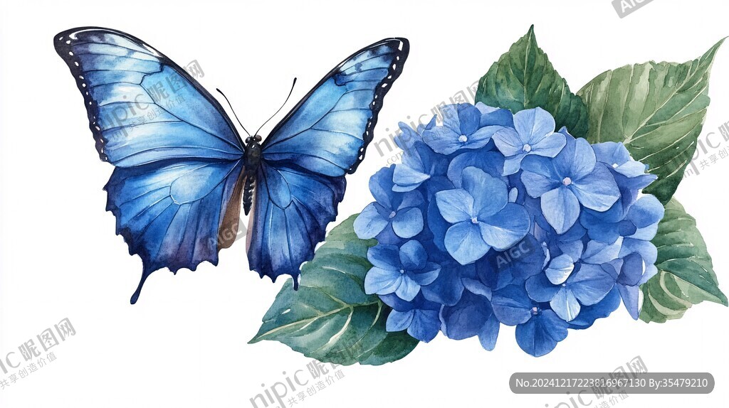 藍色蝴蝶插畫