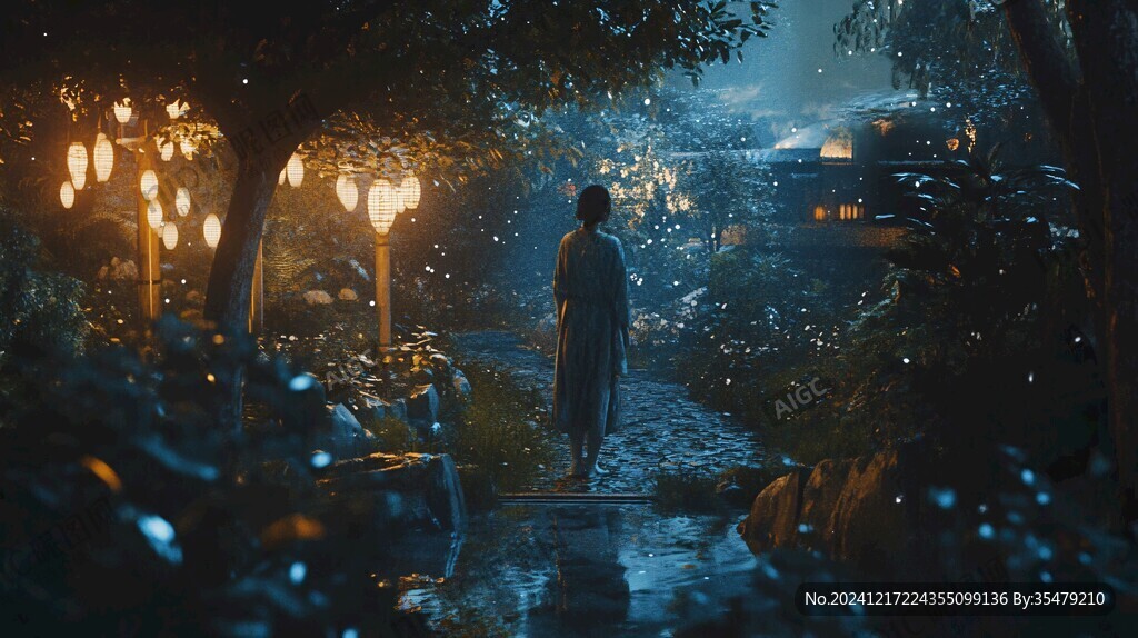夜晚雨中行走的人