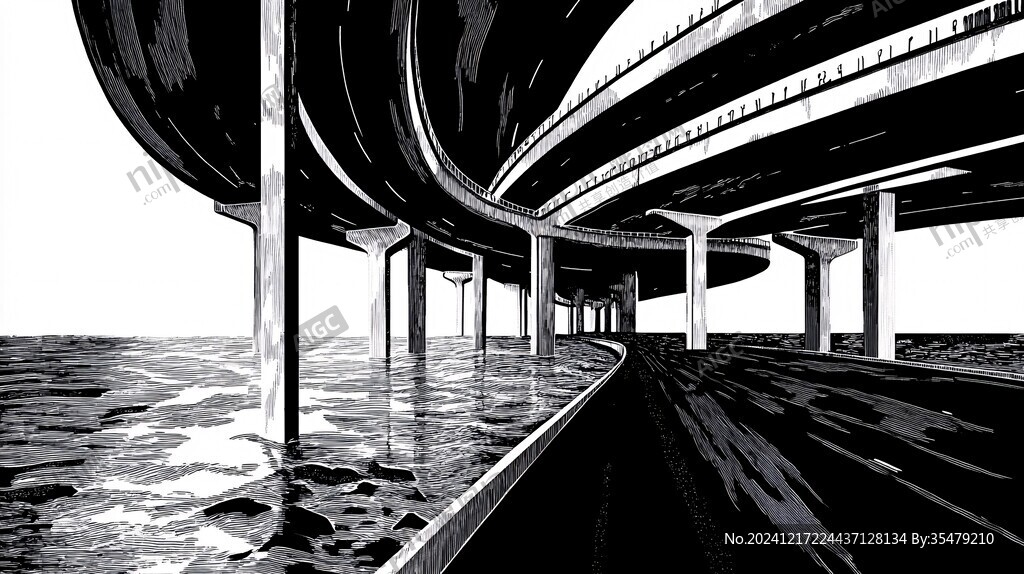 深中通道素描插畫