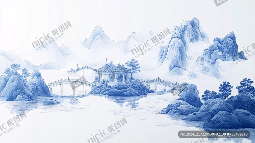 新中式包裝風(fēng)景插畫