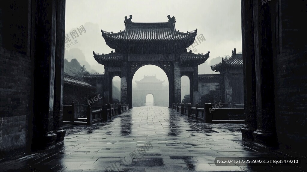 武當山雨景