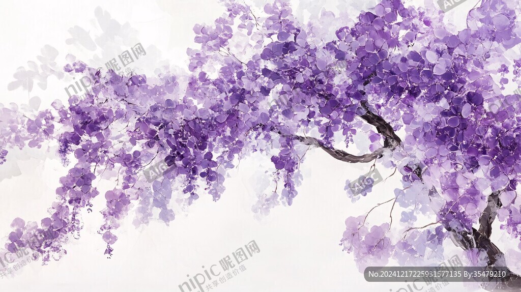 唯美紫藤花水彩插畫