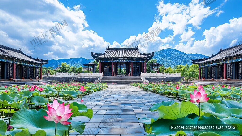 荷花池與中式建筑