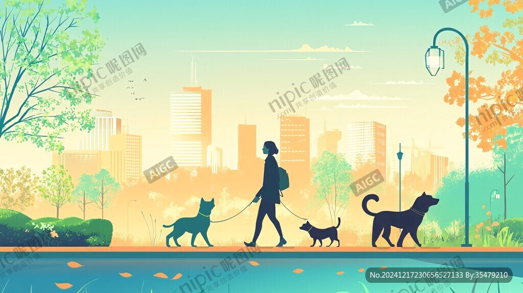 城市遛狗場景