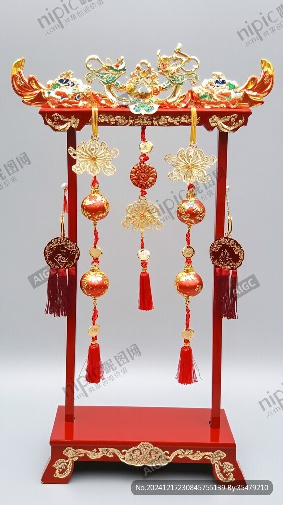 仿雕漆描金瓷冠架