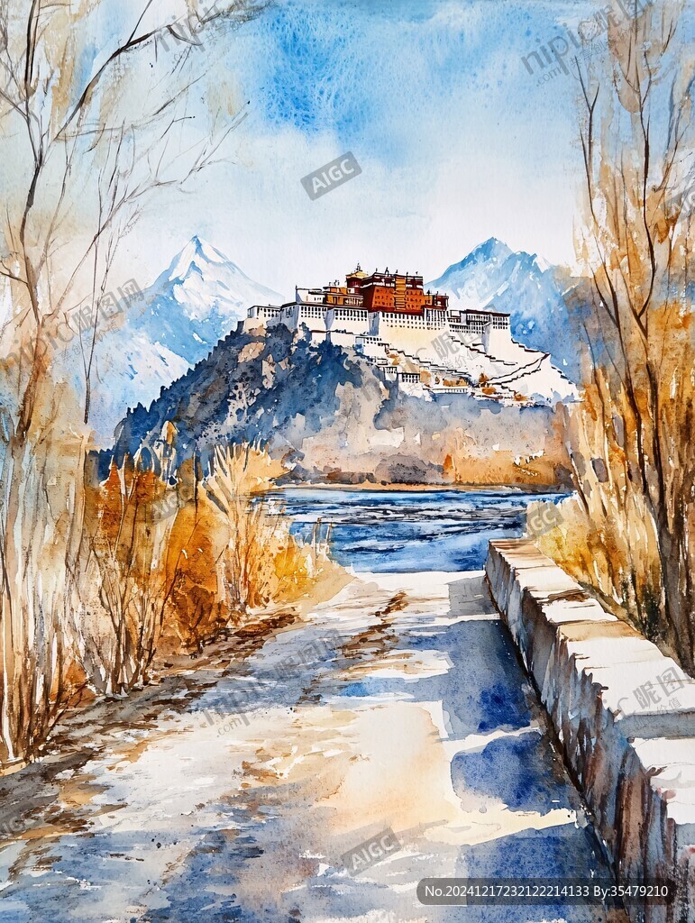 原創(chuàng)水彩布達(dá)拉宮風(fēng)光