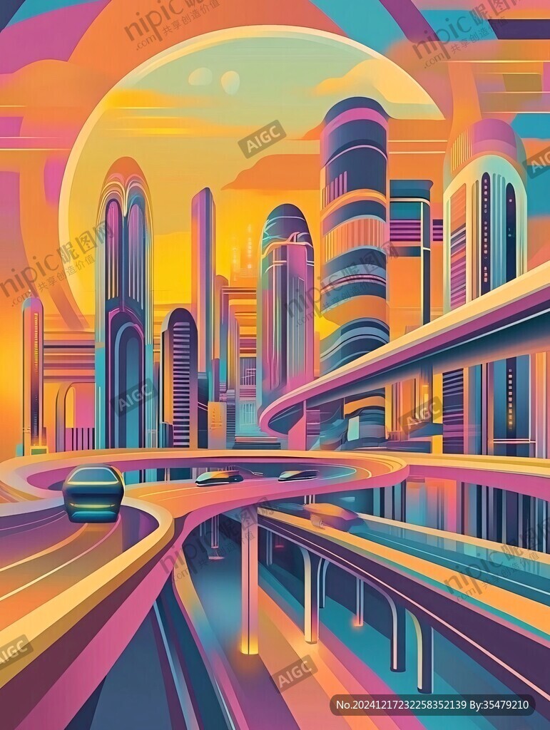 炫彩漸變城市插畫