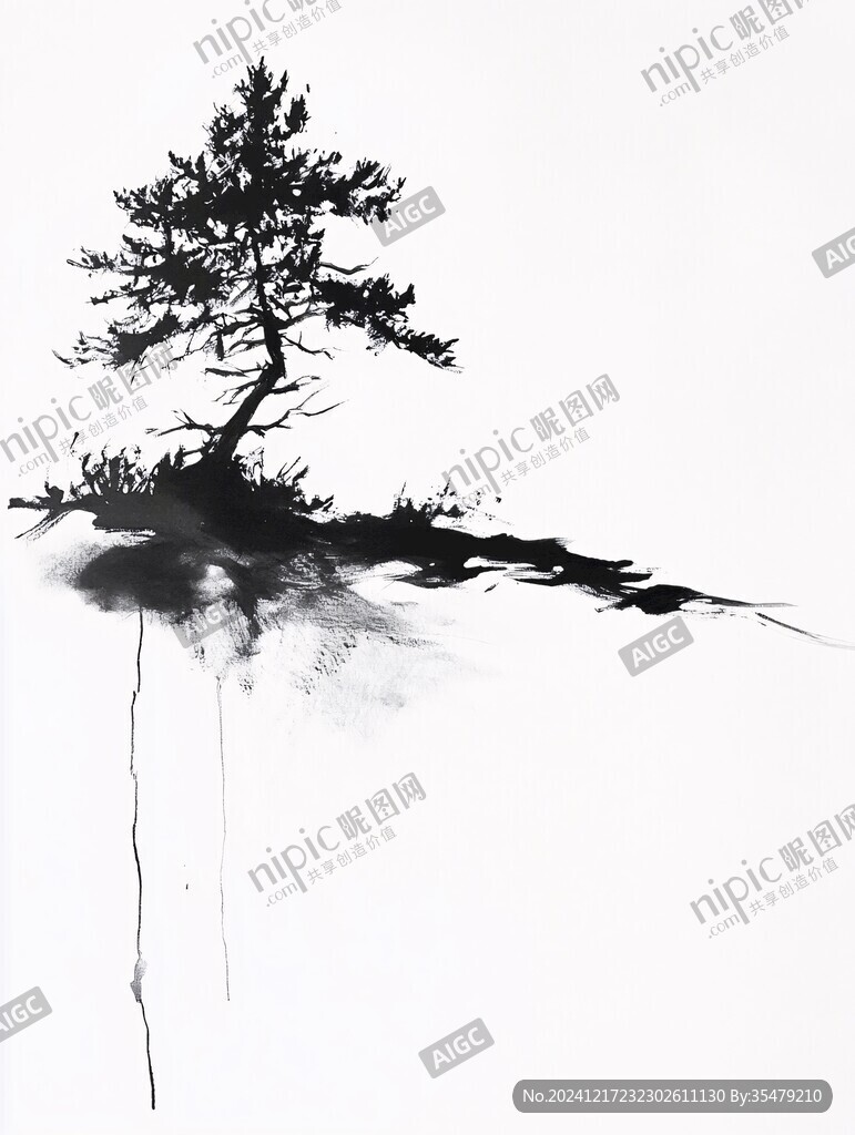 水墨松樹干