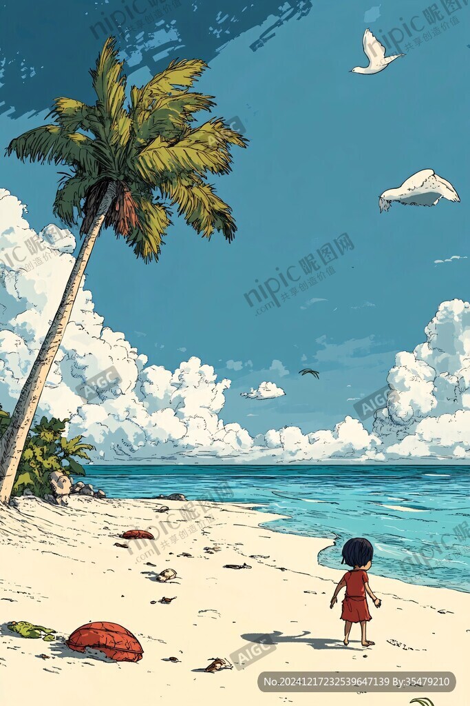 插畫海邊