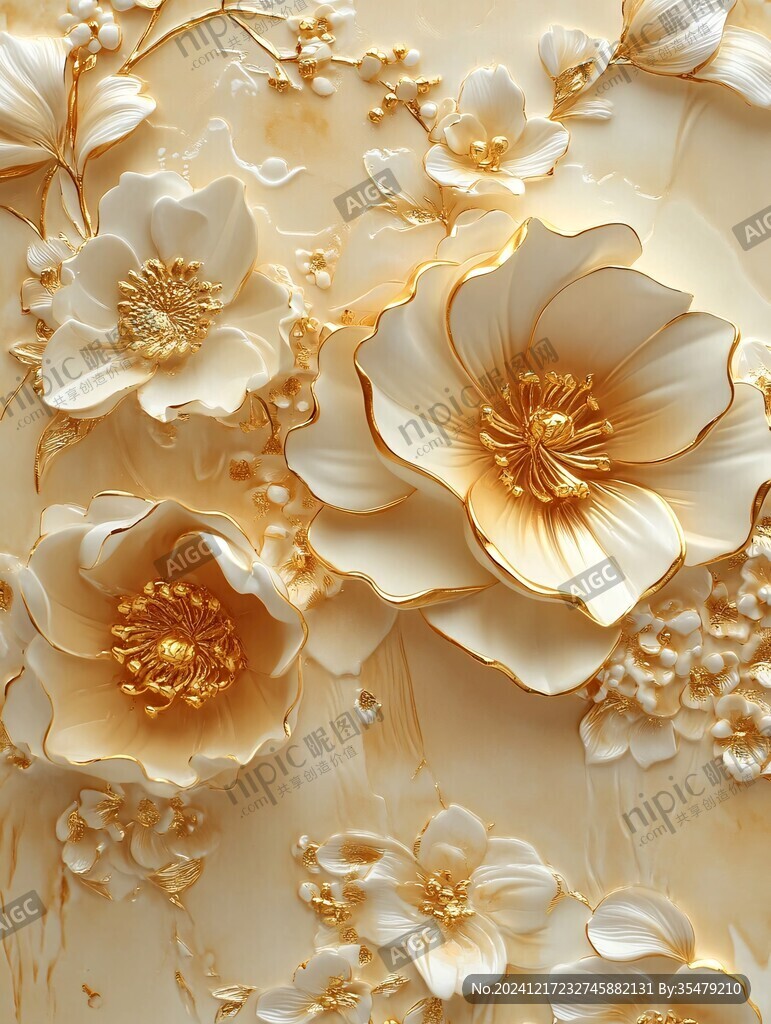 3d浮雕金屬牡丹花